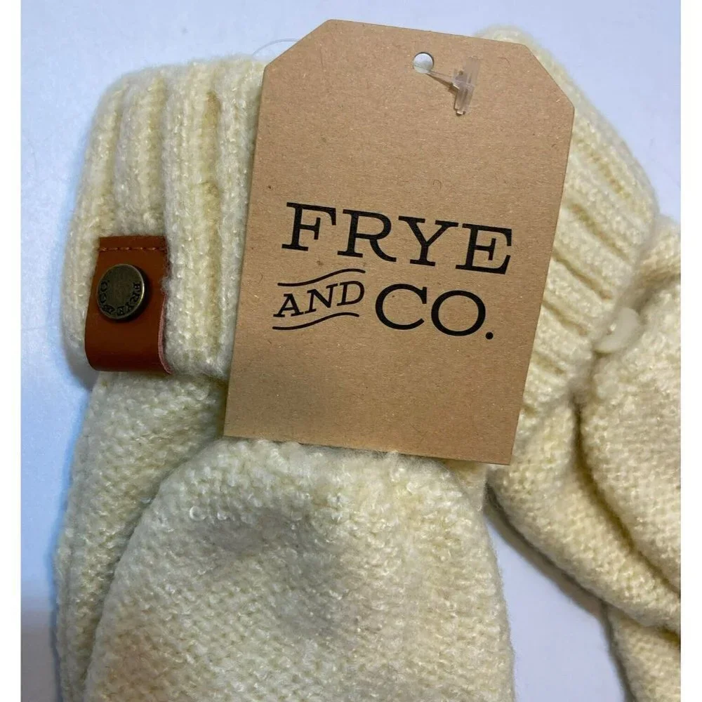 Frye & Co NWT Womens Butter Creamy Tan Cable Knit Pop Top Mitten Gloves-OSFM